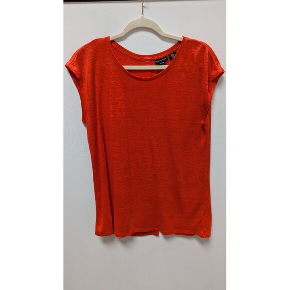 Tahari Red Orange Button-Down Back Linen T-Shirt - Picture 1 of 4